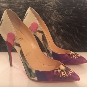 Authentic Louboutin White Floral Follies Pumps 38